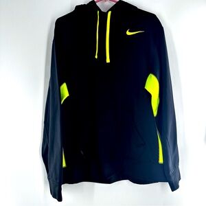 Nike Men's Medium Pullover Sweater Hoodie Jacket Therma-Fit Black Green Spellout